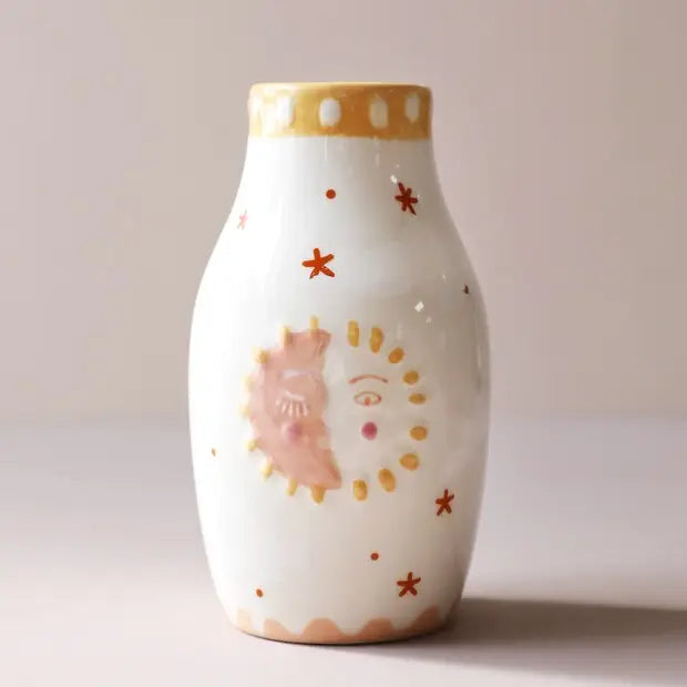 Sun and Moon Face Ceramic Posy Vase