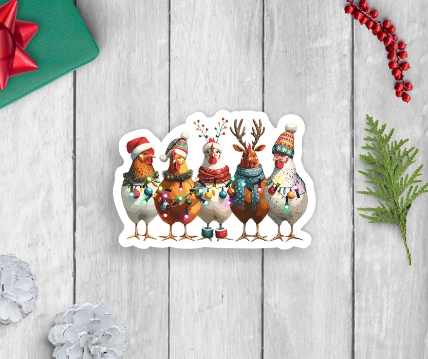 Holiday Chickens Vinyl Sticker