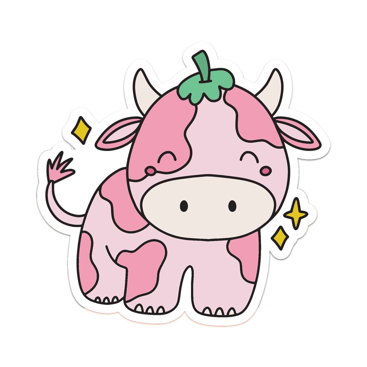 Cute Strawberry Cow Pink Sticker