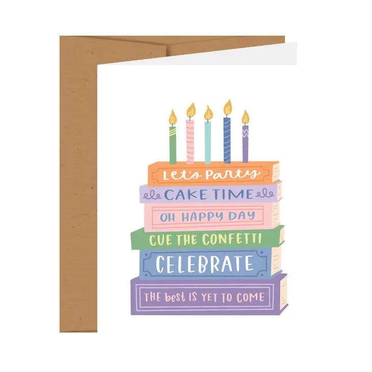 Stacked Books Birthday Card