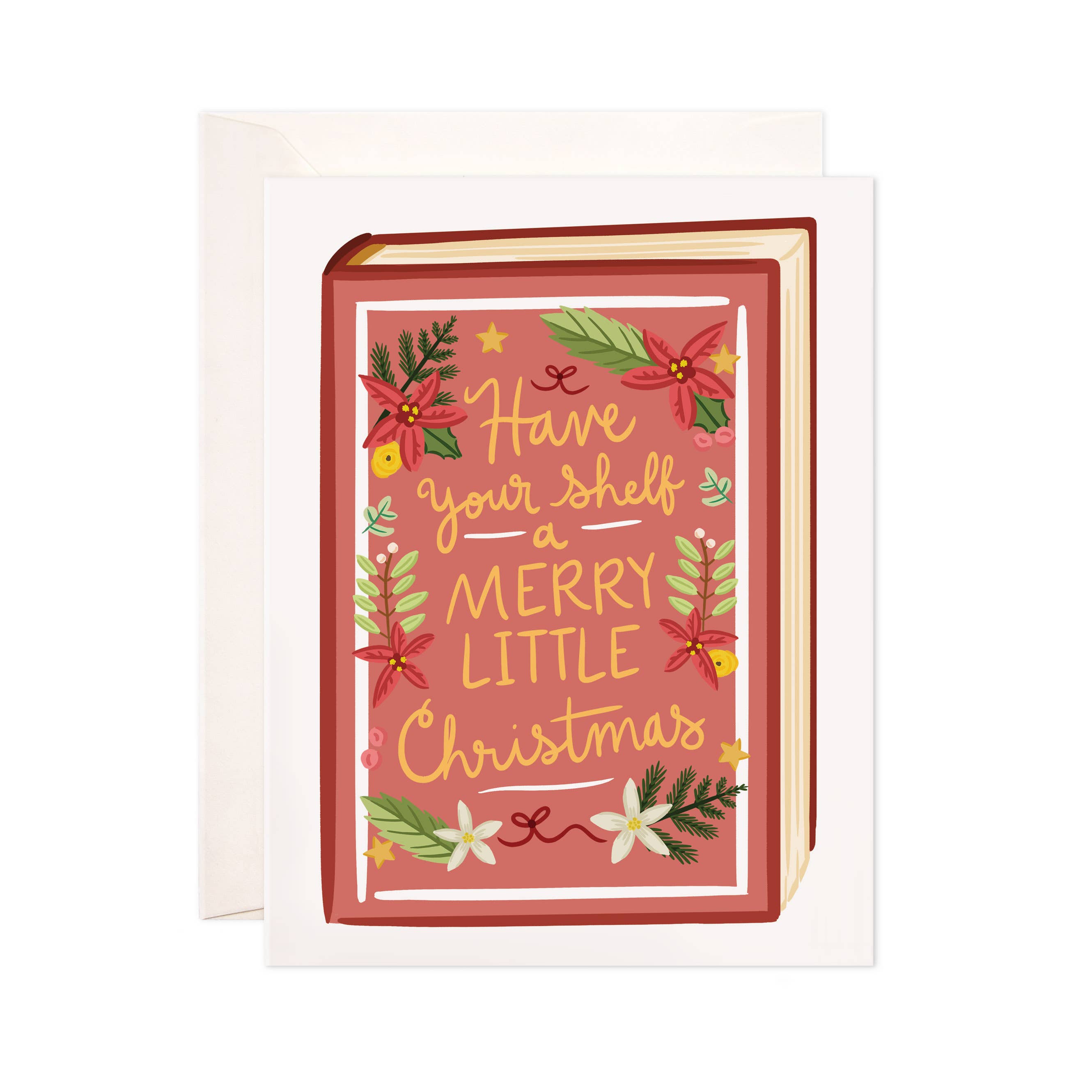 Merry Little Book Greeting Card - Christmas Bookstore Card