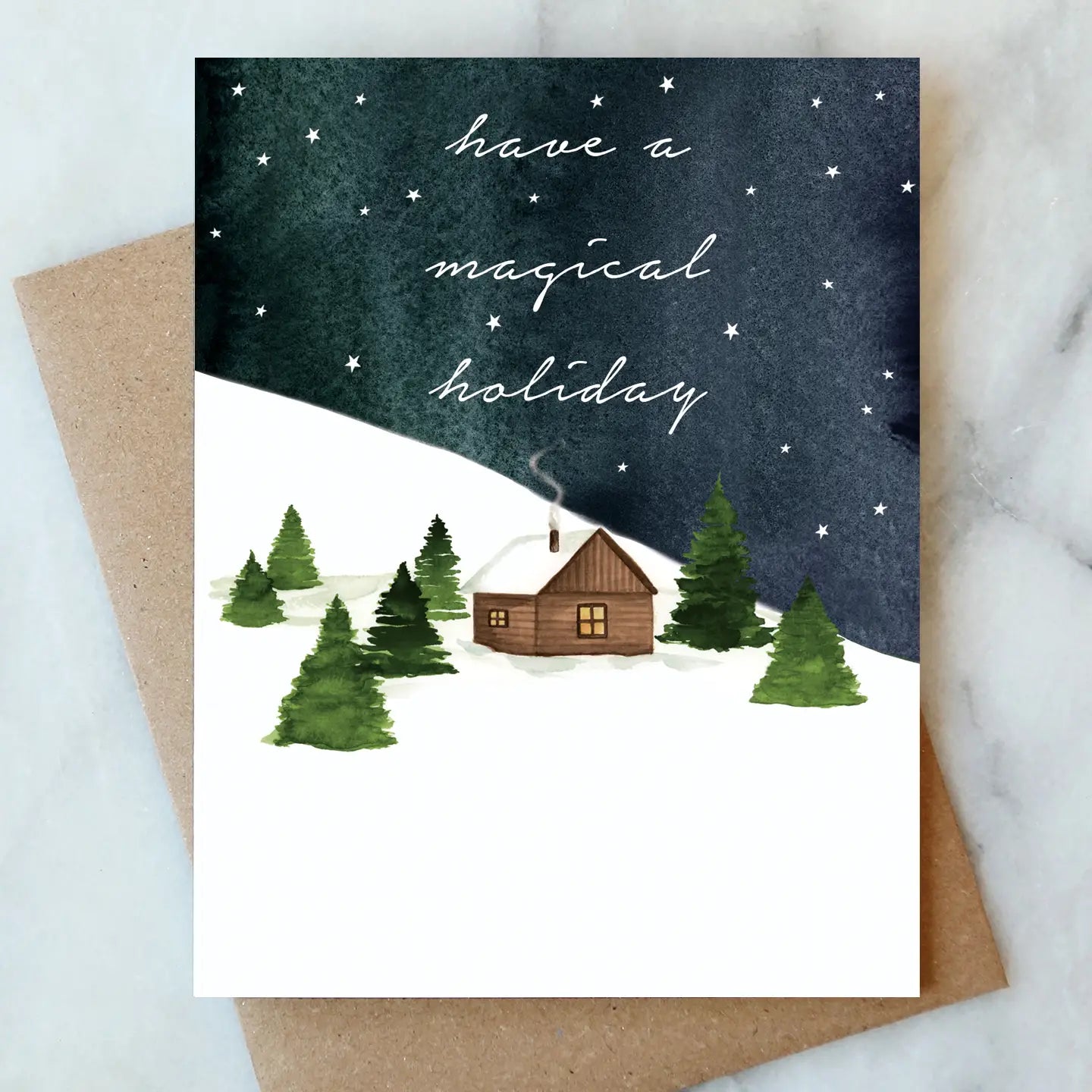 Snowy Cabin Holiday Greetings Card | Christmas Card