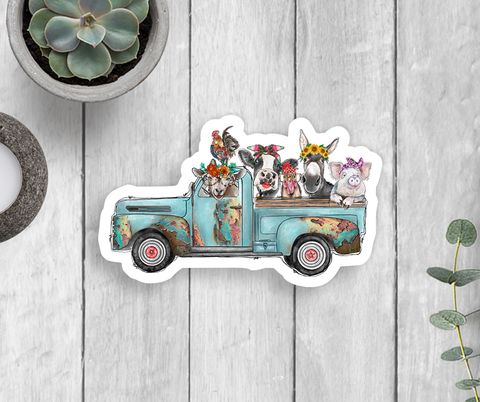 Truck Farm Animals Vinyl Sticker