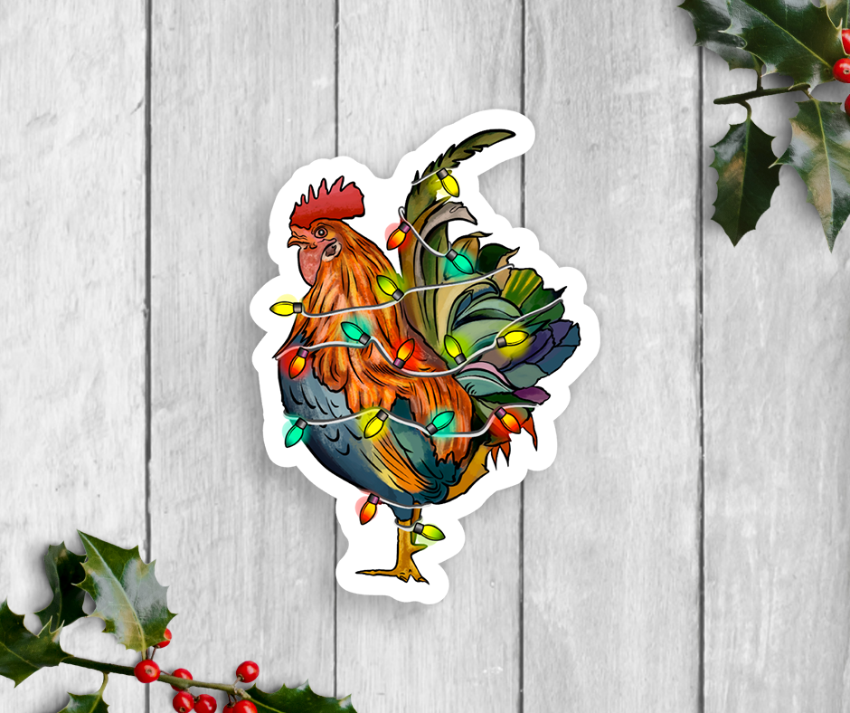 Holiday Lights Chicken Vinyl Sticker