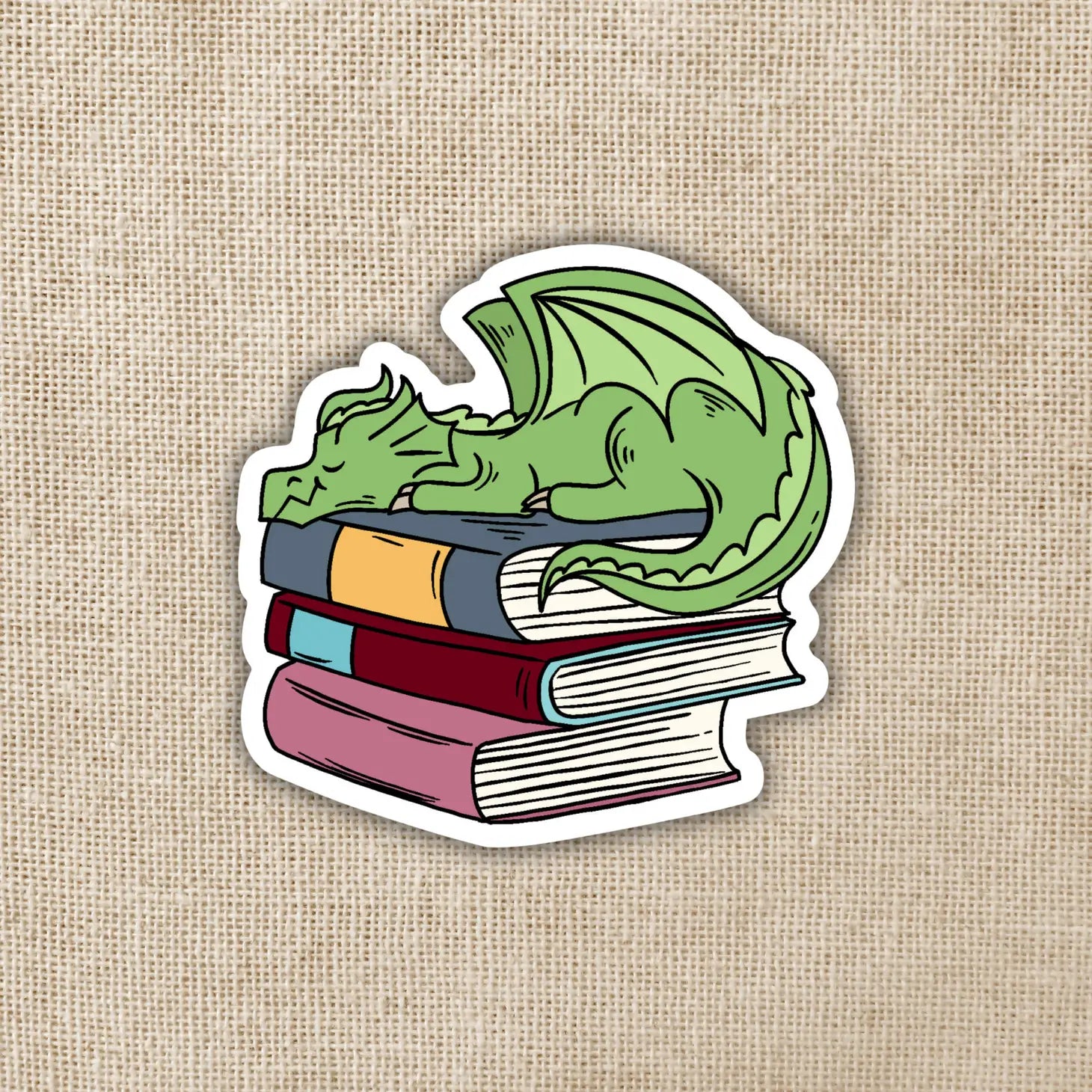 Dragon Sleeping On Book Pile Sticker