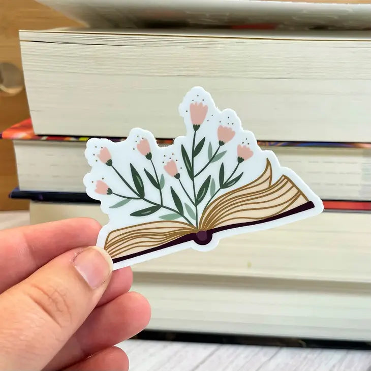 Floral Open Book Sticker