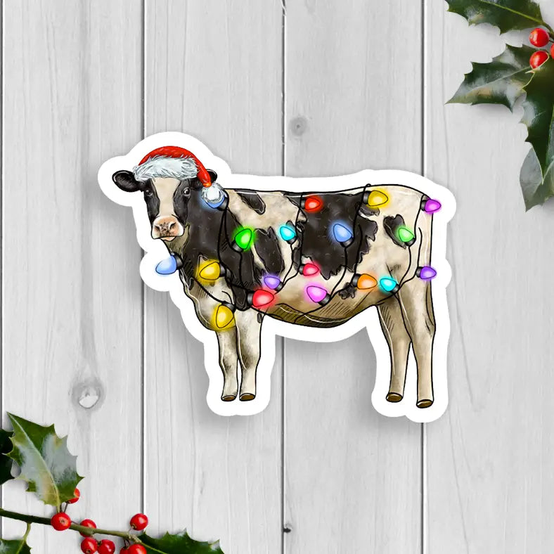 Holiday Cow with Lights Sticker