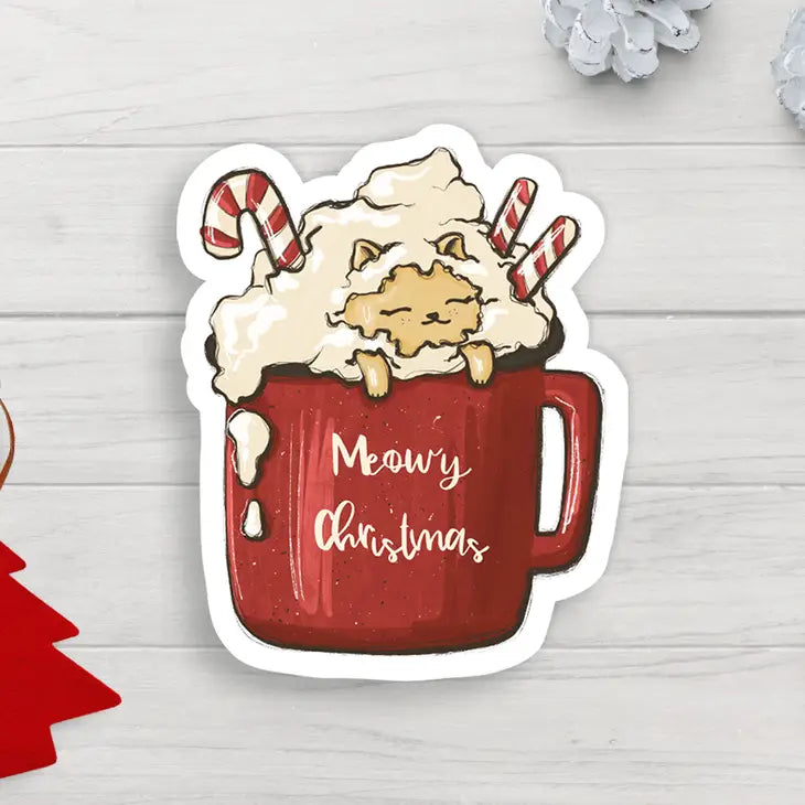 Meowy Christmas Mug Sticker