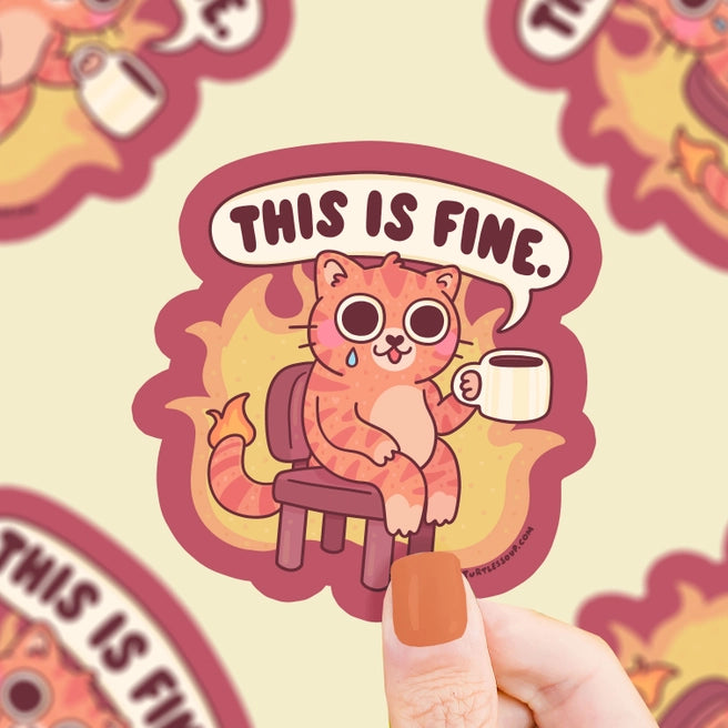 This Is Fine On Fire Meme Funny Vinyl Sticker