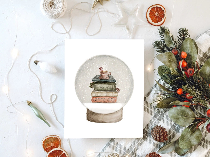 Festive Book Stack Snowglobe 8 X 10 Print